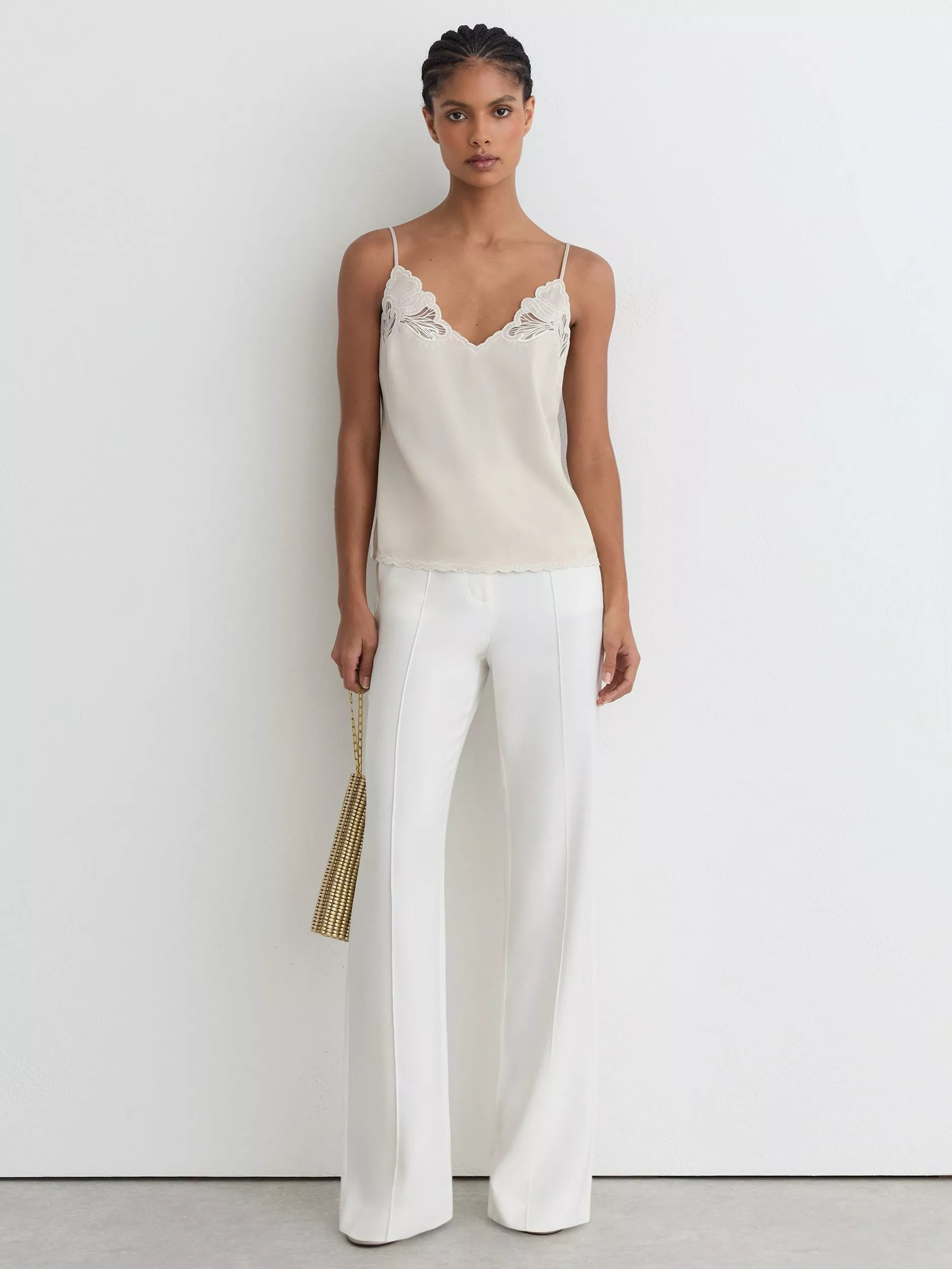 Reiss Joanie Satin Lace Detail Cami, Neutral | John Lewis (UK)