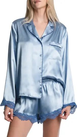 Felicity Lace Trim Long Sleeve Satin Shorts Pajamas | Nordstrom