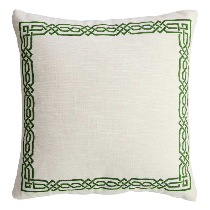 Green Textured Cotton Slub Throw Pillow with Embroidery, 18" | At Home