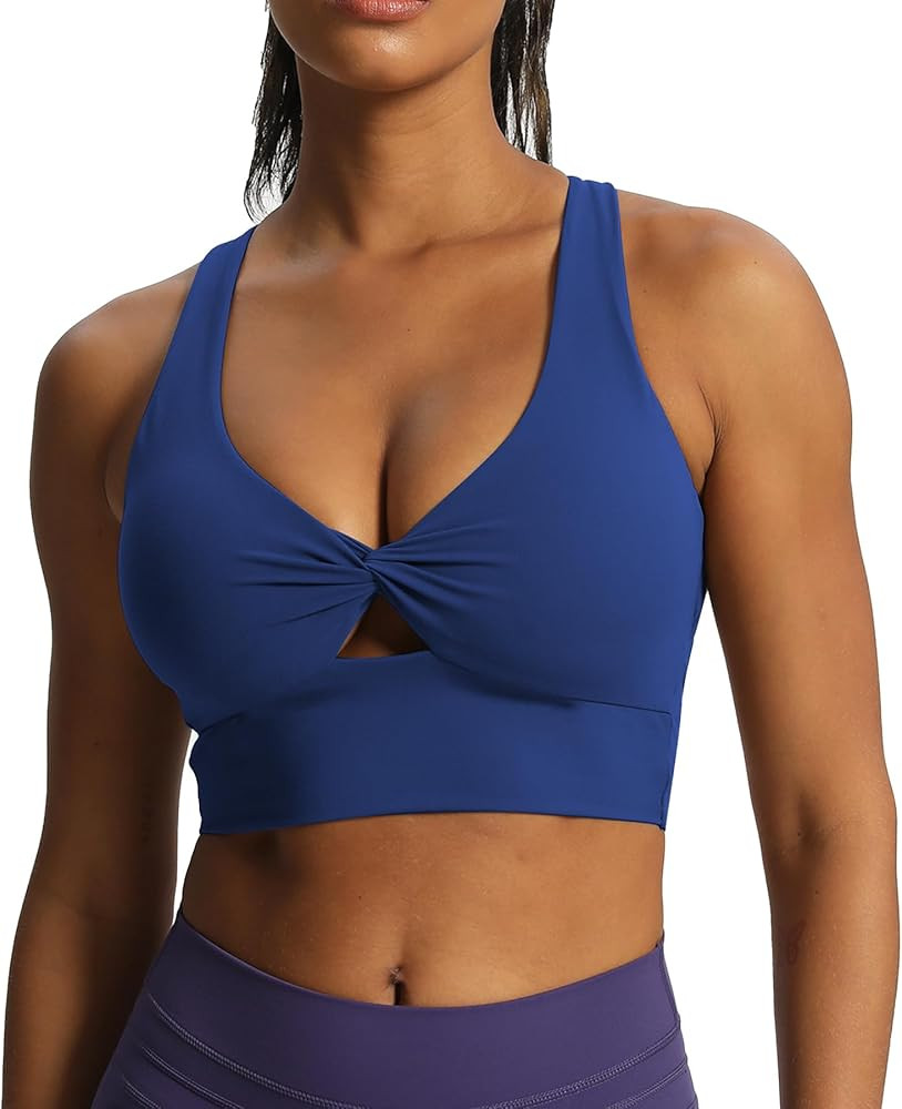 Aoxjox Women's Workout Sports Bras Twist Front Fitness Padded Training Gym Bra Yoga Crop Lola Tan... | Amazon (US)
