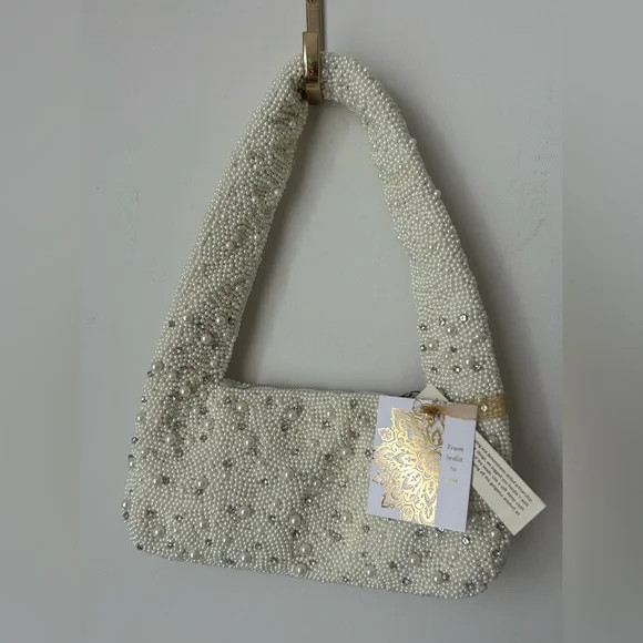 Viral Beaded Pearl-Embellished Cream Handbag | Poshmark