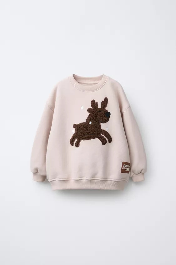 REINDEER FAUX SHEARLING PATCH SWEATSHIRT | Zara US
