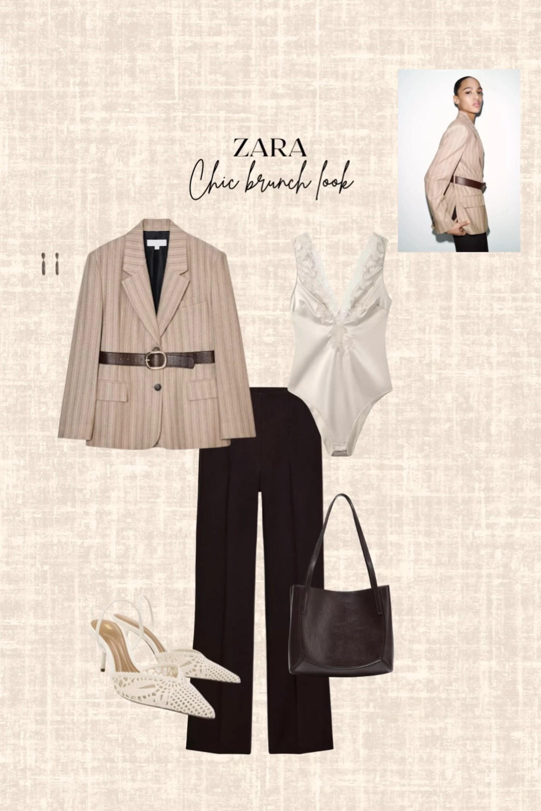 Zara Chic brunch look! 

Blazer, pants, lace bodysuit, heels, earrings, bag

#LTKSeasonal #LTKWorkwear #LTKootd