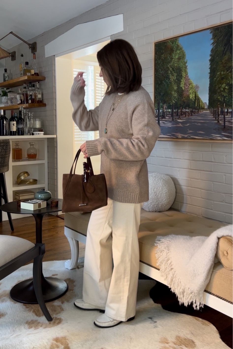 How to style ecru jeans:
Gap white shirt base layer
Beige sweater (linked similar)
White loafers (linked similar)
Little Liffner chocolate suede tote
Emi Jay burgundy claw clip

Winter outfit 

#LTKSeasonal