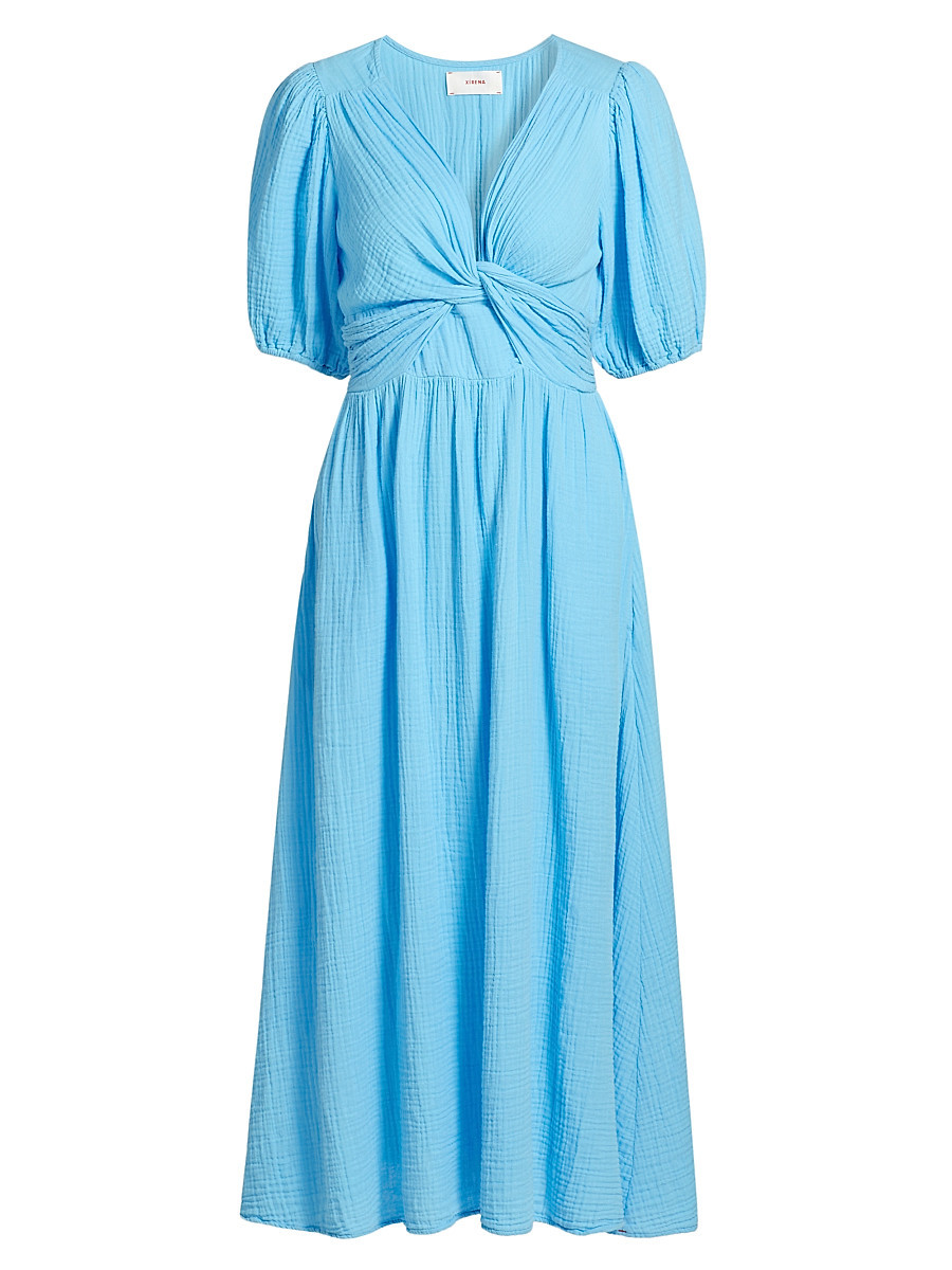 Women's Lawsyn Cotton Twist-Front A-Line Midi-Dress - Atlas Blue - Size XS | Saks Fifth Avenue