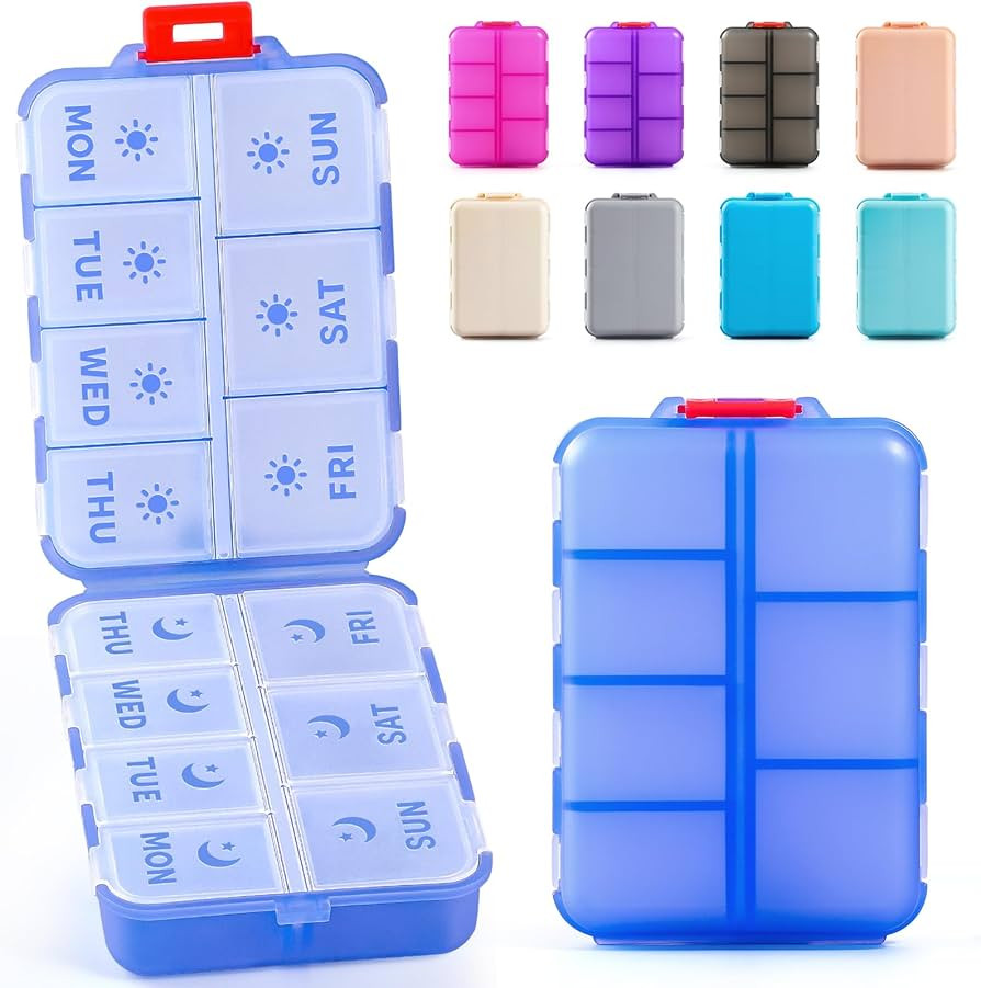 New Foldable & Double Protection Portable Weekly Pill Organizer 2 Times A Day with Etched Labels,... | Amazon (US)