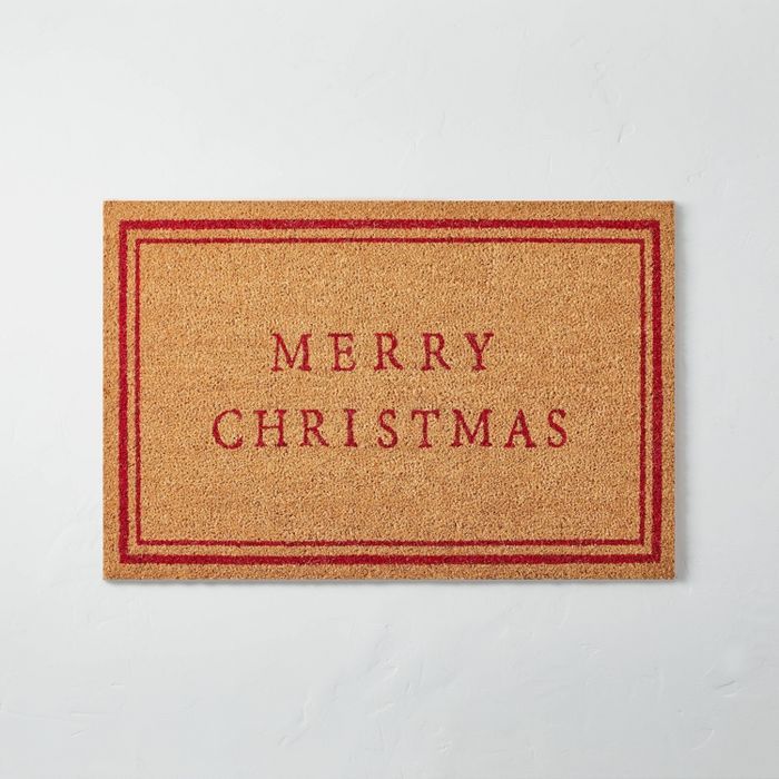 Merry Christmas Bordered Coir Doormat Tan/Red - Hearth & Hand™ with Magnolia | Target
