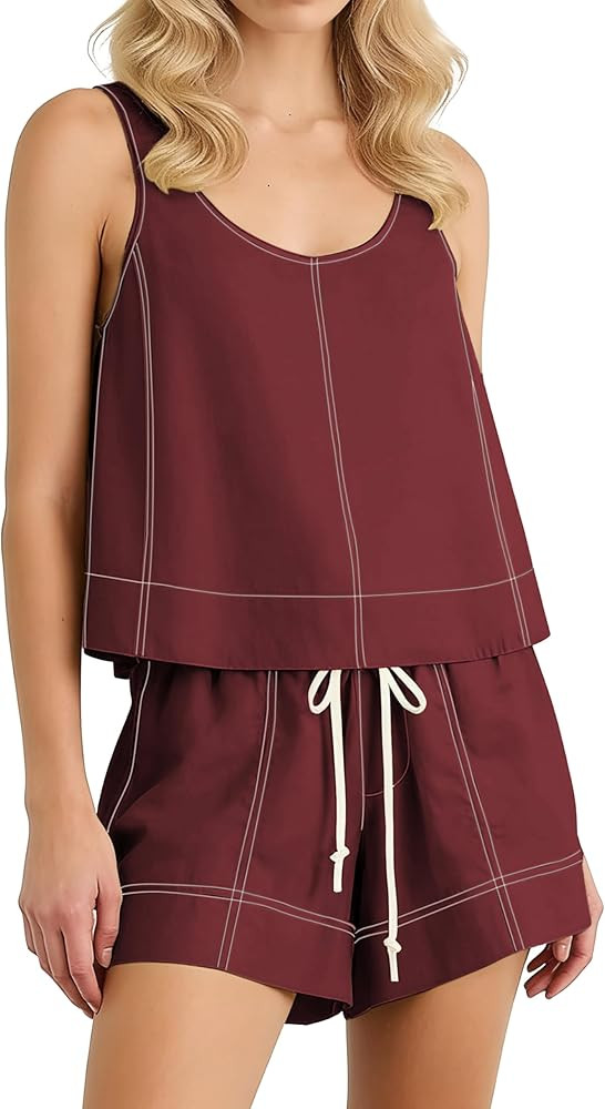 LTSCNRM Womens Two Piece Sets Summer Outfit Tank Tops & Elastic Waist Shorts Casual Matching Loun... | Amazon (US)