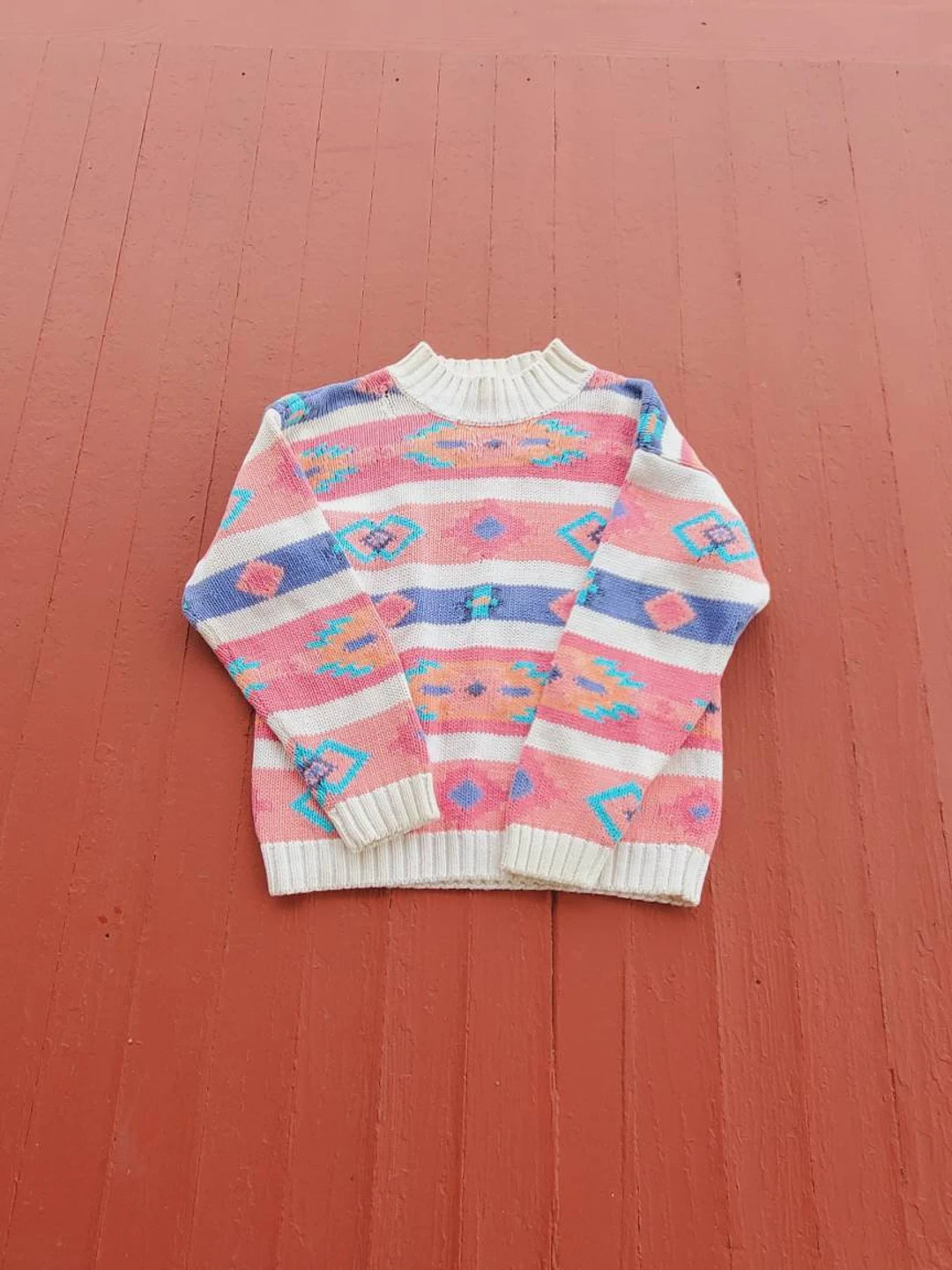 Southwest Pattern Cotton Sweatermick Neck Pastel Colors Heavy - Etsy | Etsy (US)
