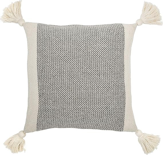 Bloomingville A40110195U1 Grey & Cream Corner Grey Square Cotton Blend Pillow with Tassels, 18" | Amazon (US)