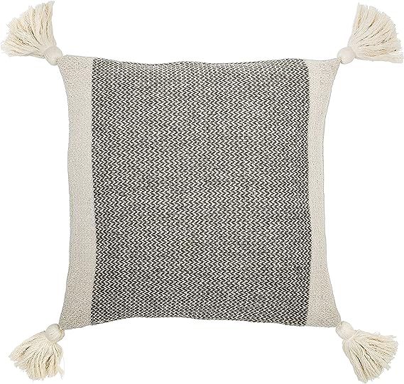 Bloomingville A40110195U1 Grey & Cream Corner Grey Square Cotton Blend Pillow with Tassels, 18" | Amazon (US)