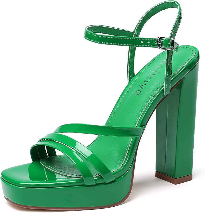 Reitoye Women's Open Toe Platform Heeled Sandals Chunky Heel Ankle Strap Party High Heels | Amazon (US)