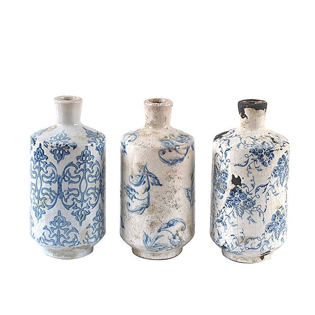 TRANSFERWARE TERRA COTTA VASE SET OF 3 | Antique Farm House