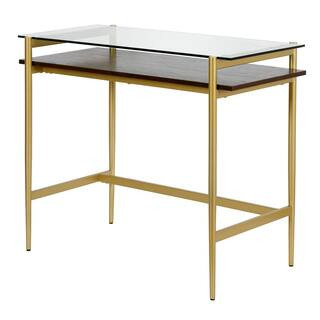 MEYER&CROSS Eaton 36 in. Rectangular Brass Metal and Glass Writing Desk with Walnut Shelf OF0644 ... | The Home Depot
