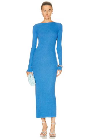 Enza Costa Silk Knit Long Sleeve Scoop Back Dress in Tranquil Blue | FWRD | FWRD 