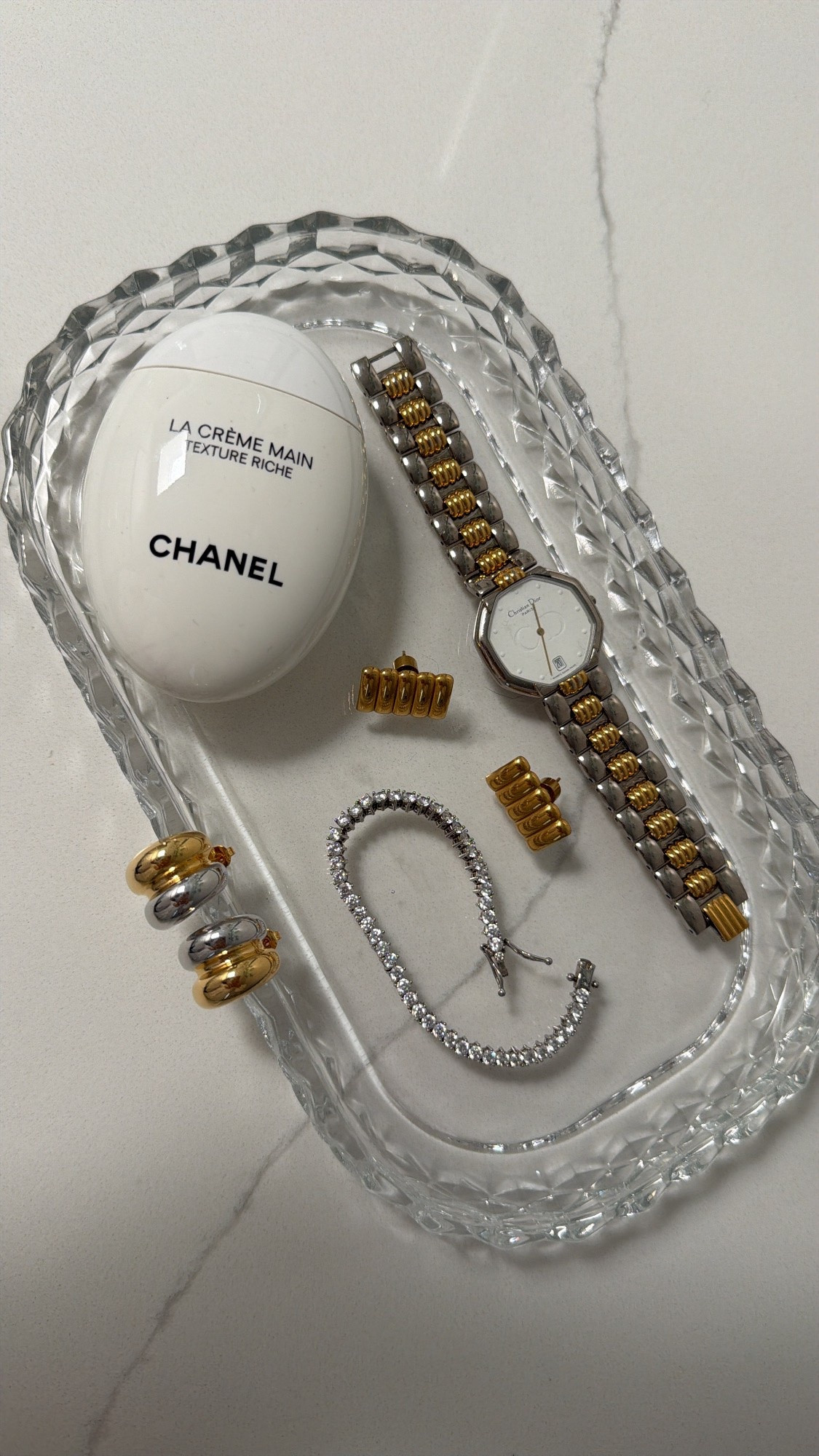 I linked a similar crystal tray to mine. Use code : CWATTCM and save 10% off Caitlyn Minimalist Gold earrings, silver jewelry, diamond look tennis bracelet.

#LTKSaleAlert #LTKHome