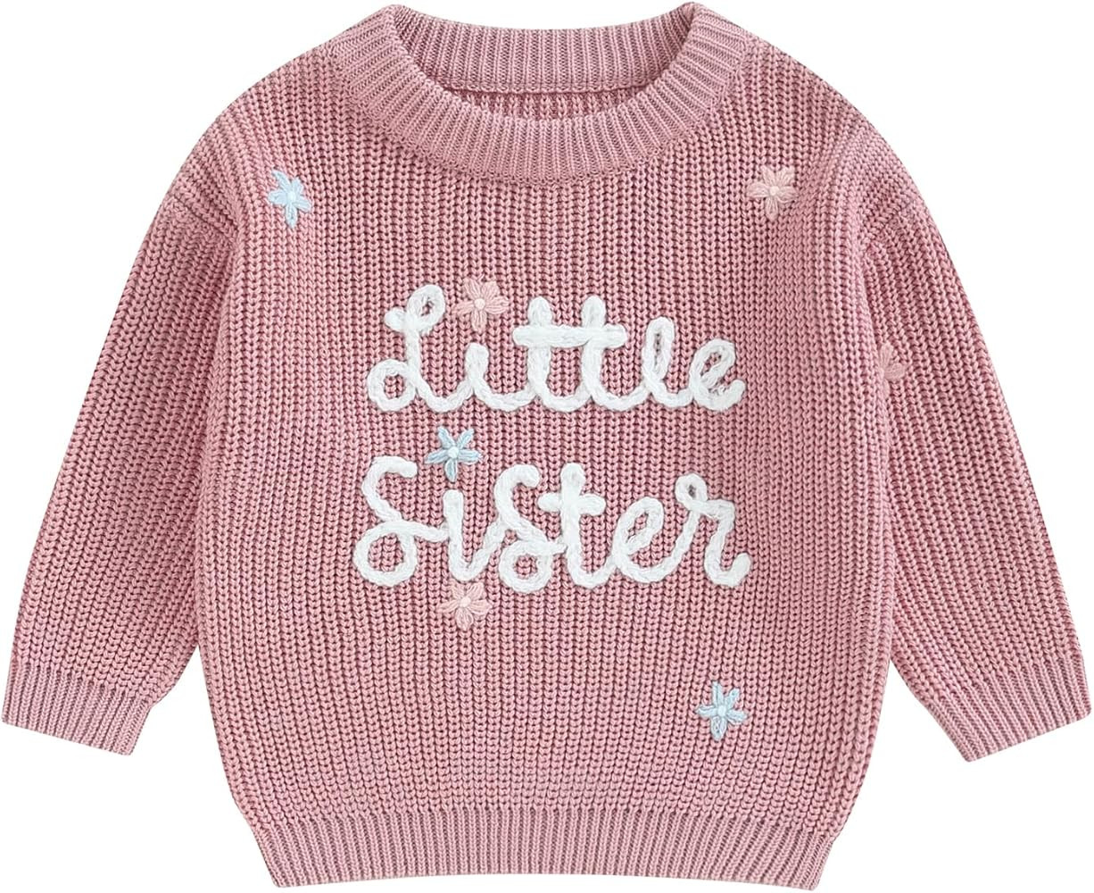 Toddler Baby Girls Jumper Big Sister Little Sister Outfits Long Sleeve Letter Embroidery Knit Pul... | Amazon (UK)