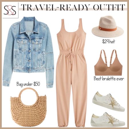 Abercrombie travel jumpsuit on sale with a denim jacket is the perfect spring or summer outfit for golden goose sneakers

#LTKtravel #LTKstyletip #LTKSeasonal