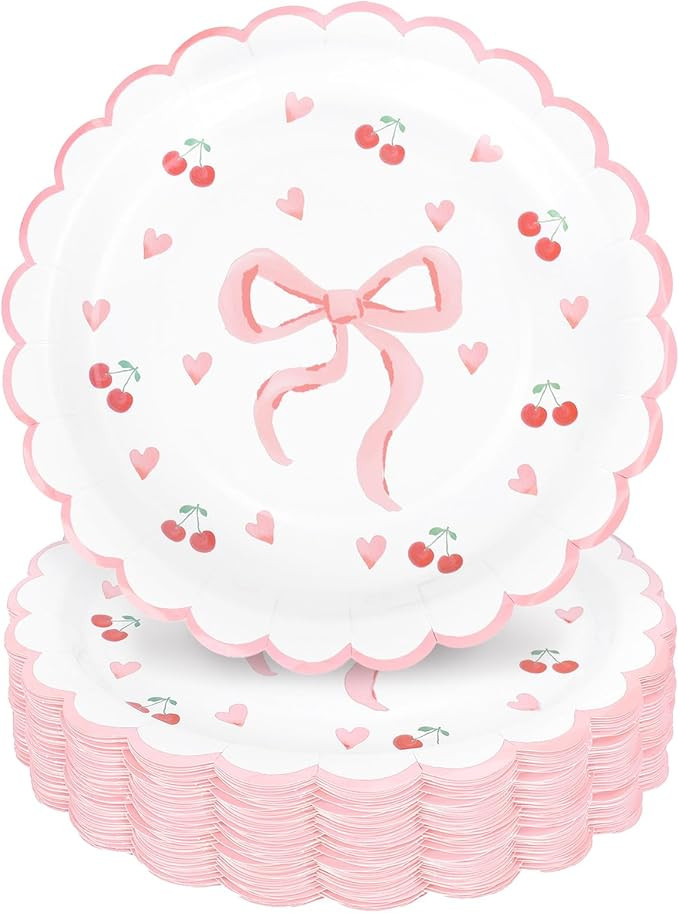 Whaline 40Pcs Pink Scalloped Bow Valentine's Day Paper Plates 9 Inch Disposable Plates Bow Theme ... | Amazon (US)