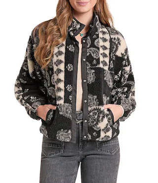 Paisley Sherpa With Piping Jacket | Dillard's