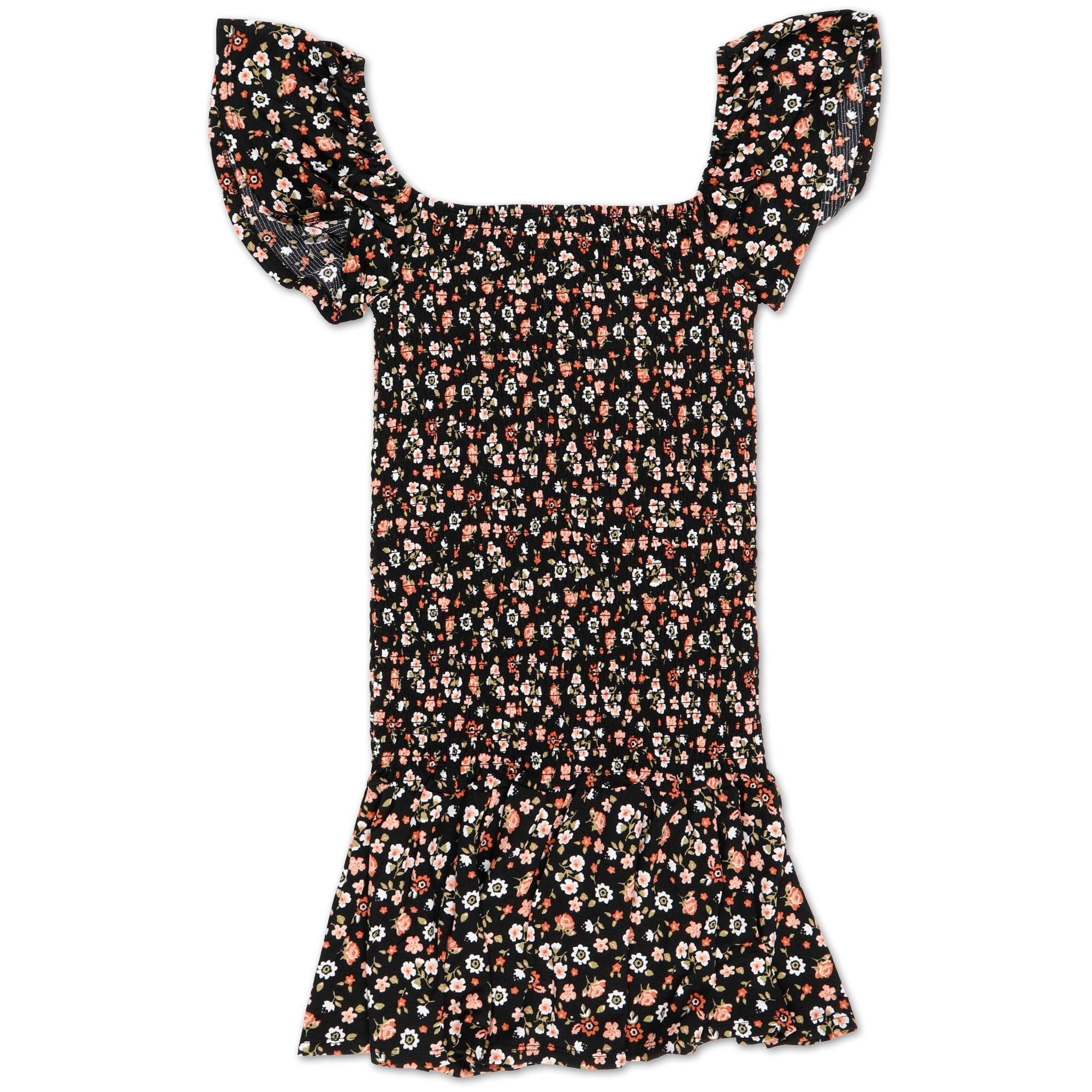 Juniors Floral Smocked Dress - Black-Black-2067985367101   | Burkes Outlet | bealls