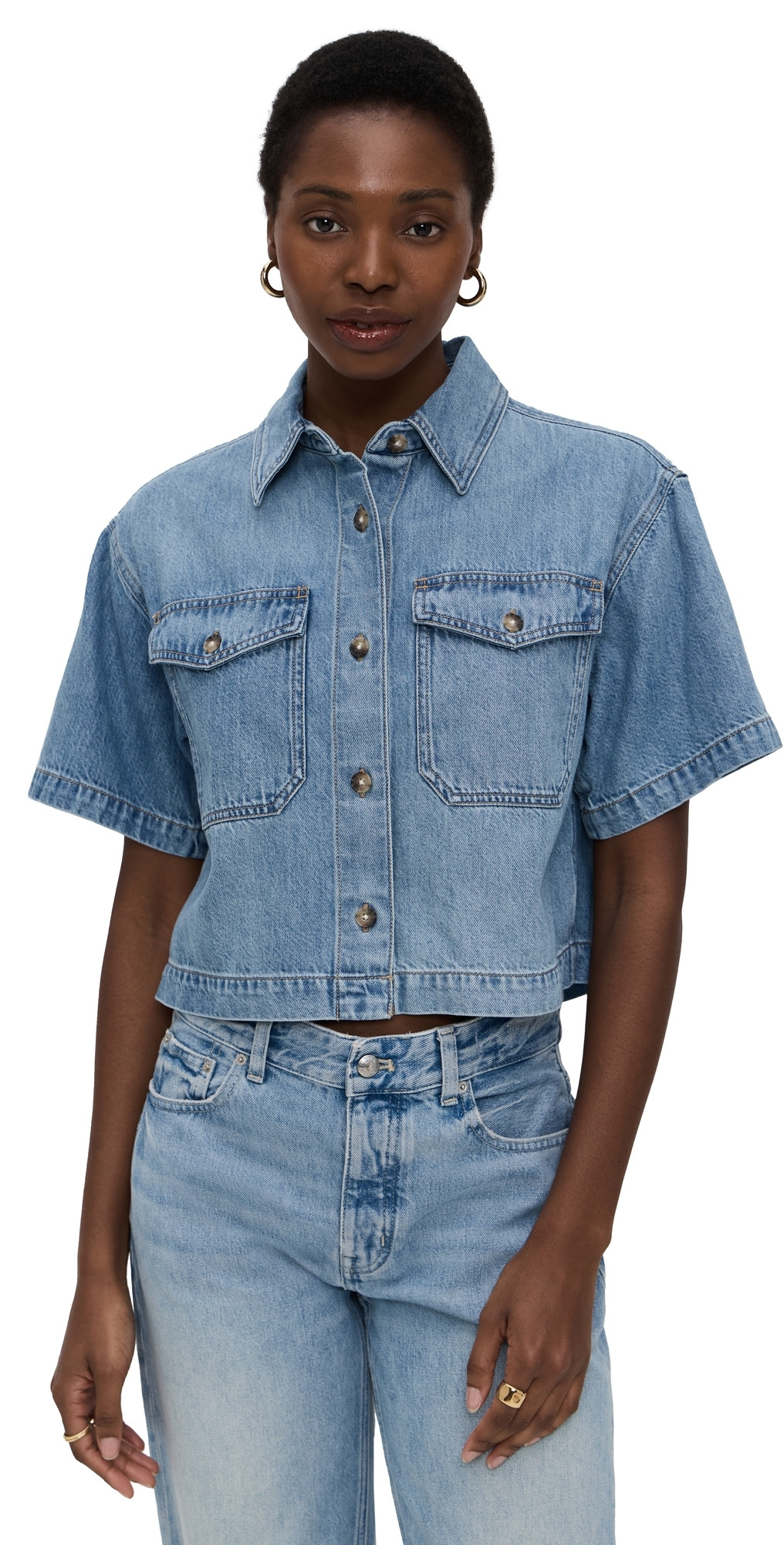 Madewell Boxy Crop Button Up Shirt Hallstead Wash L | Shopbop