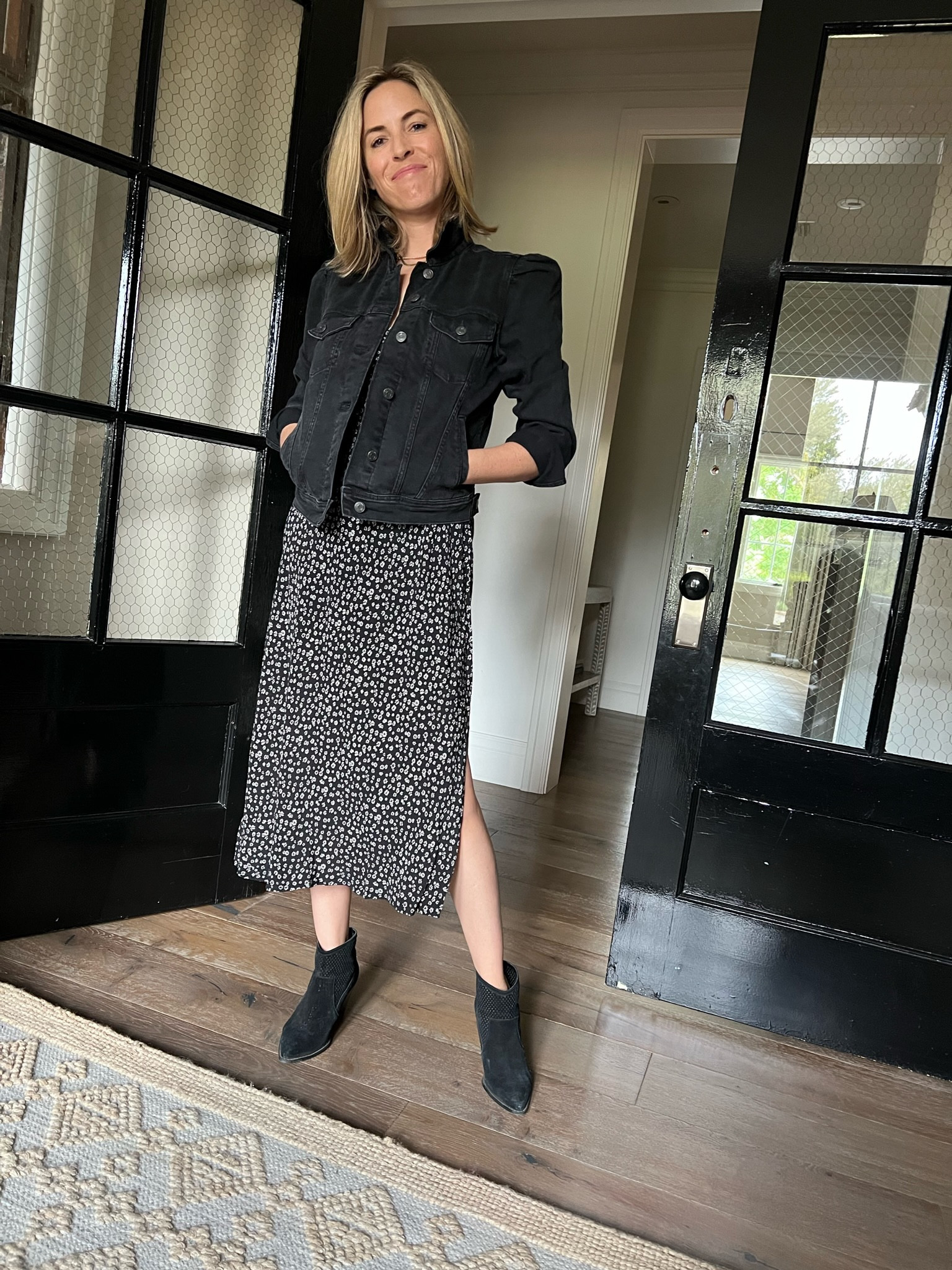 Cute Fall outfit of the day. Easy slip dress + puff sleeved black denim jacket and boots. Add a strappy heel to elevate it. Bonus- this dress is on major sale! 🙌🏻

Black strip dress
Black jean jacket
Black bootie
Fall fashion
Fall photo outfit ideas

#LTKstyletip #LTKsalealert