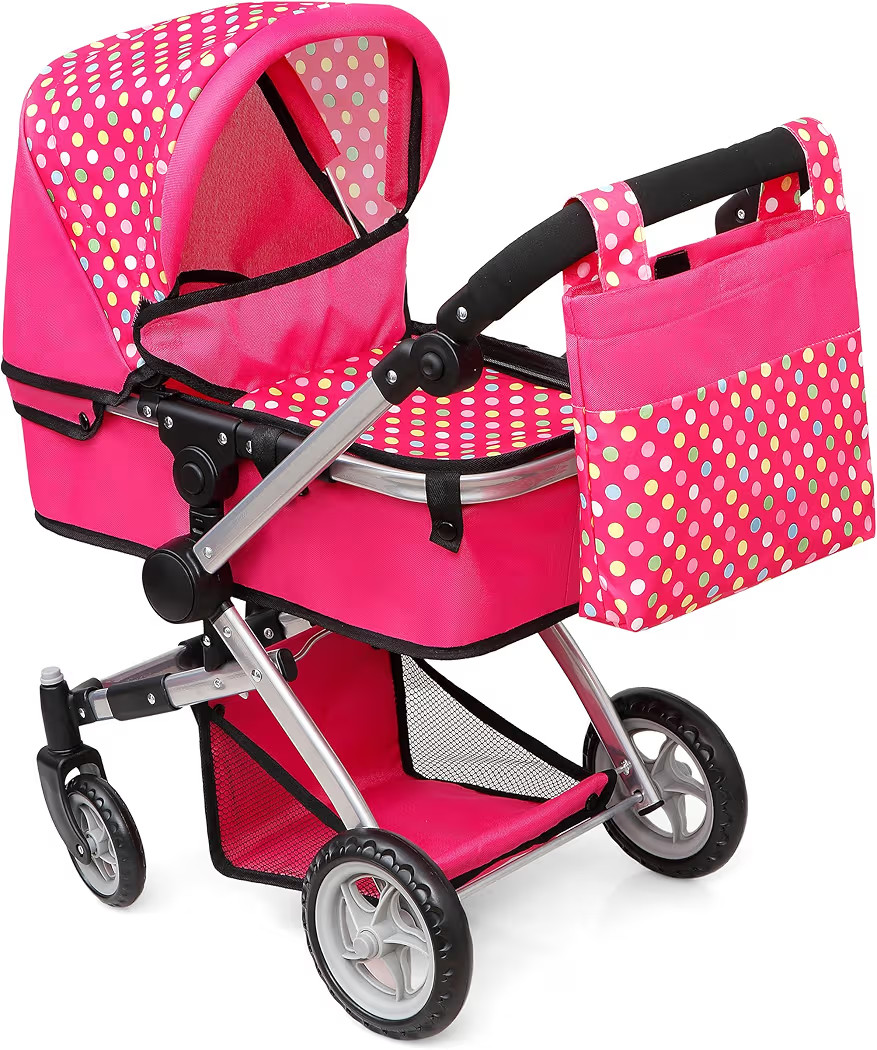 fash n kolor Foldable Pram for Baby Doll with Polka Dots Design with Swiveling Wheel Adjustable H... | Amazon (US)