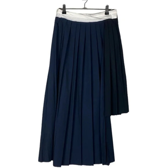 NWT Zara black blue pinstripe pleated asymmetrical midi skirt XL | Poshmark