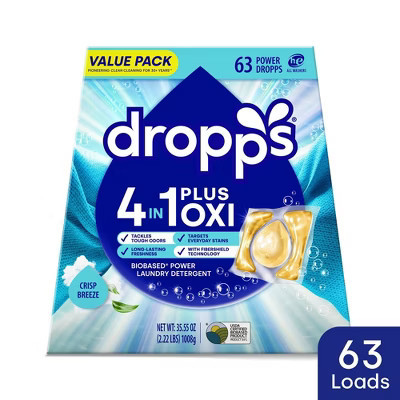Dropps Crisp Breeze 4-in-1 Plus Oxi Power Biobased HE Deep Cleaning Concentrated Laundry Detergent Pods 63 Pacs - 35.55oz | Target