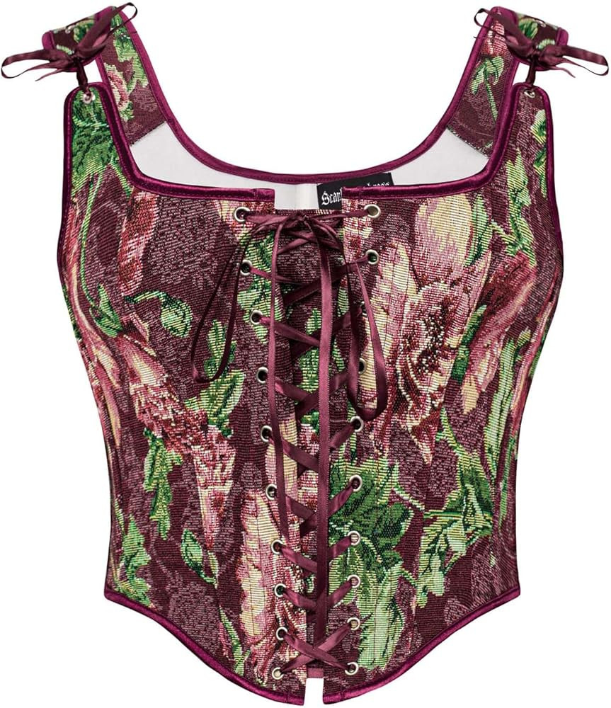 Scarlet Darkness Corset Tops for Women Renaissance Lace Up Floral Overbust Boned Bustier Bodice | Amazon (US)