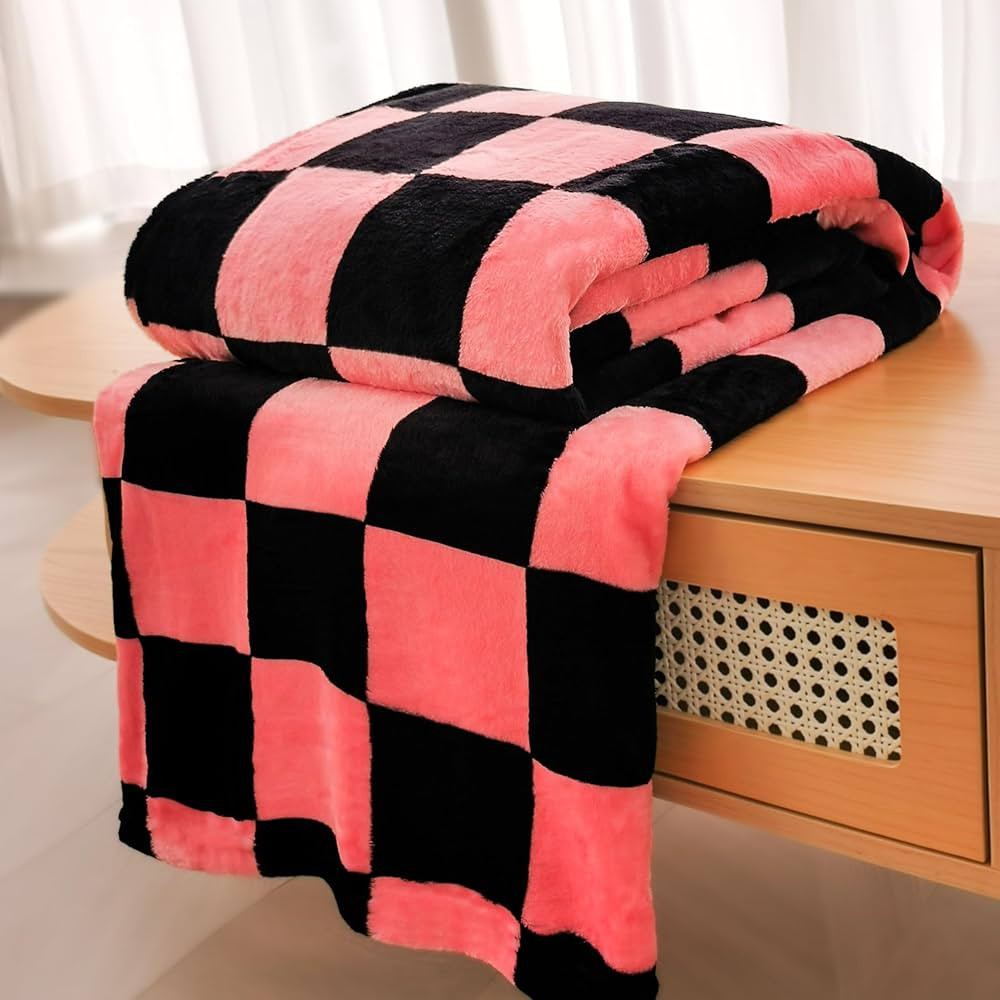 Vessia Throw Blanket Checkerboard Black and Pink, Pink Chessboard Flannel Blanket for Couch,Bed,S... | Amazon (US)