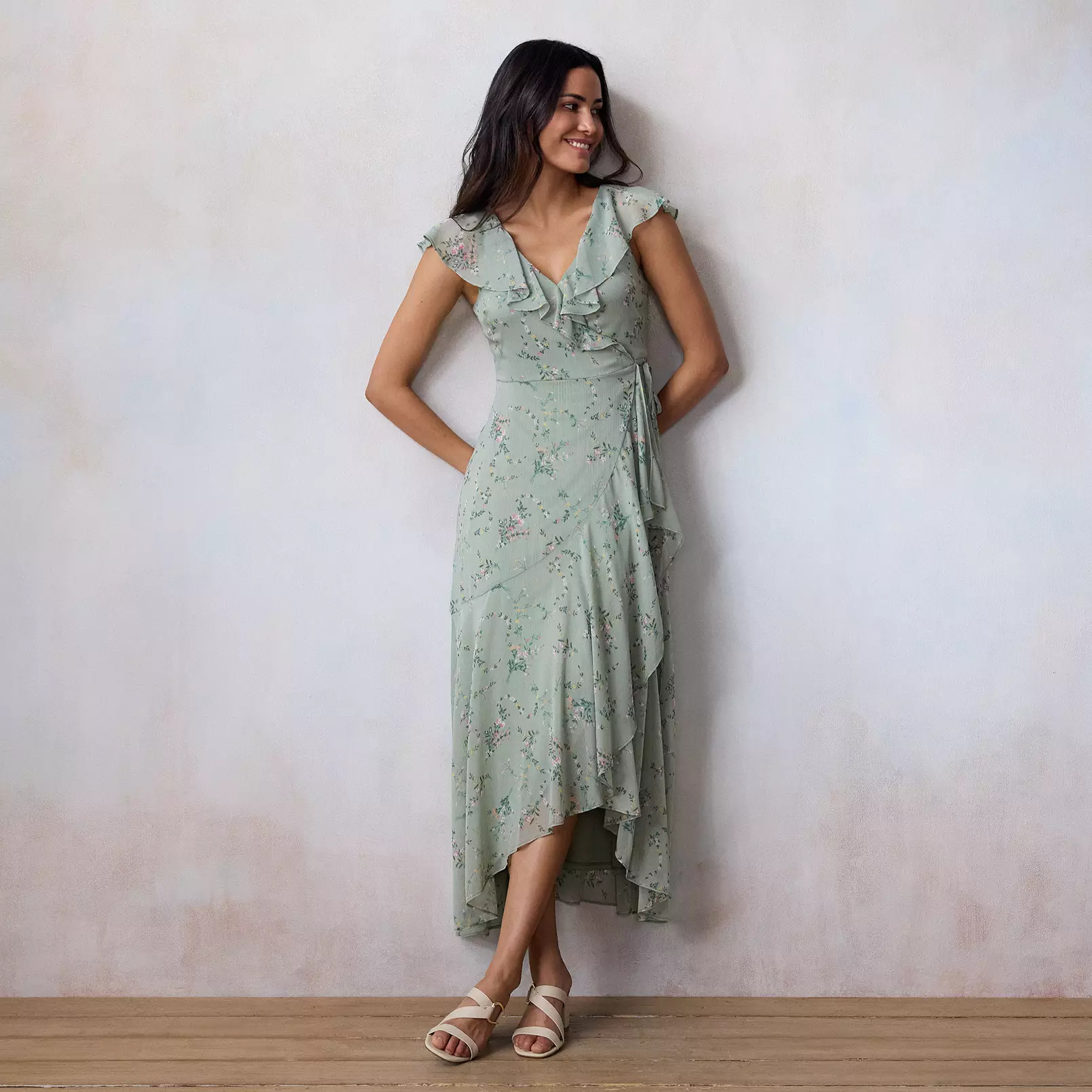 Petite LC Lauren Conrad Flutter Ruffle Wrap Maxi Dress | Kohl's