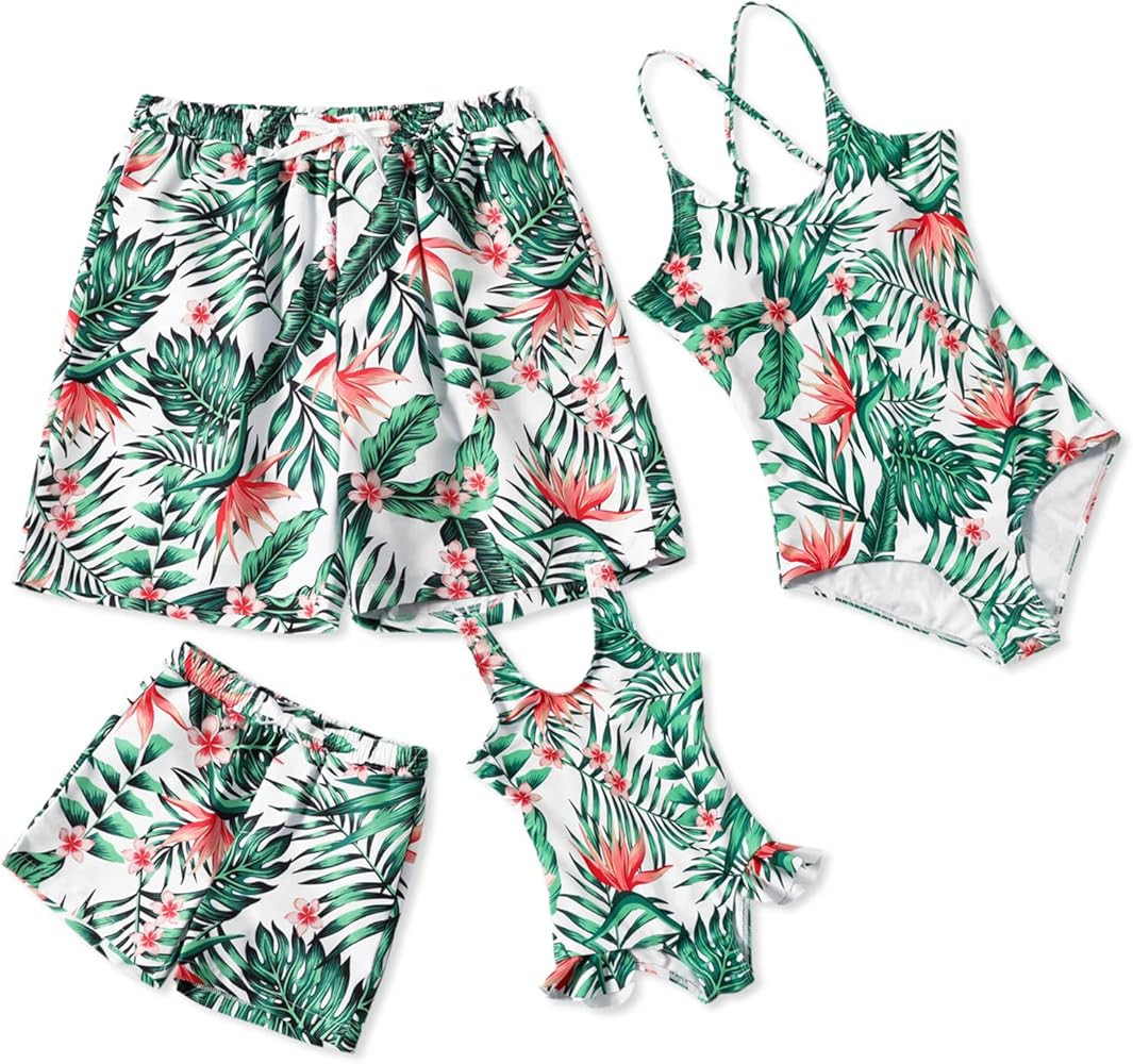 IFFEI Mommy and Me Family Matching Swimsuit One Piece Beach Wear Summer Leaves Sporty Monokini Ba... | Amazon (US)