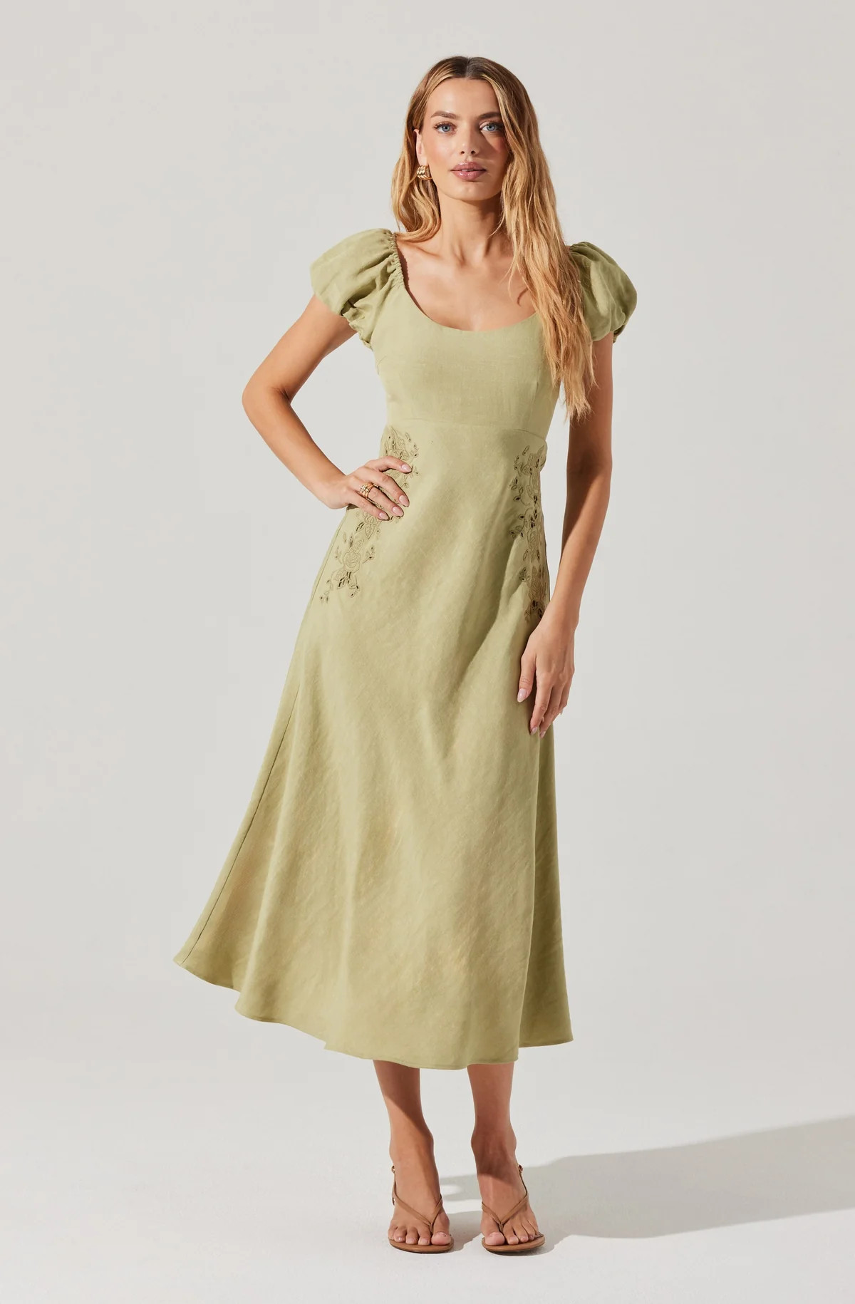 Leocadia Embroidered Puff Sleeve Dress | ASTR The Label (US)