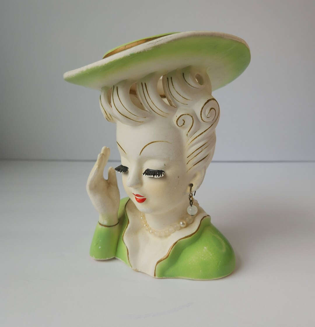 1950's Vintage Tilso Lady Head Vase Pearl Jewelry | Etsy (US)