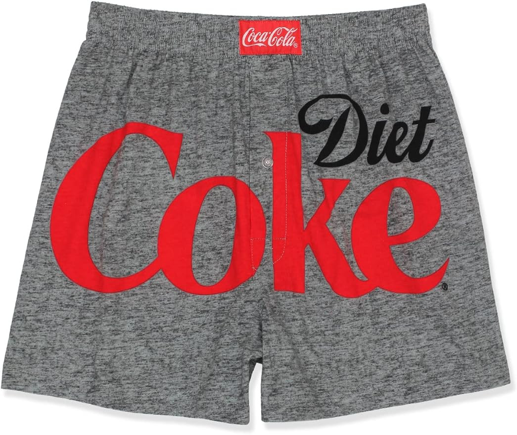 Coca-Cola Diet Coke Logo Mens Novelty Button Fly Boxer Lounge Shorts (Large, Gray) | Amazon (US)