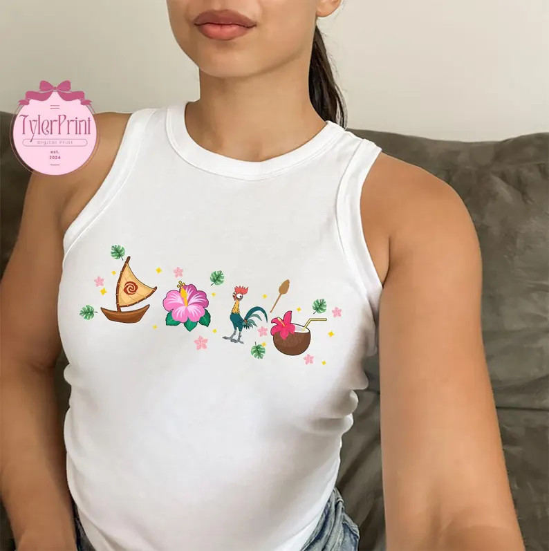 Retro Hei Girl Hei Moana Baby Tee Crop Top Tank, Floral Hei Hei Princess Moana WDW Disneyland Gir... | Etsy (US)