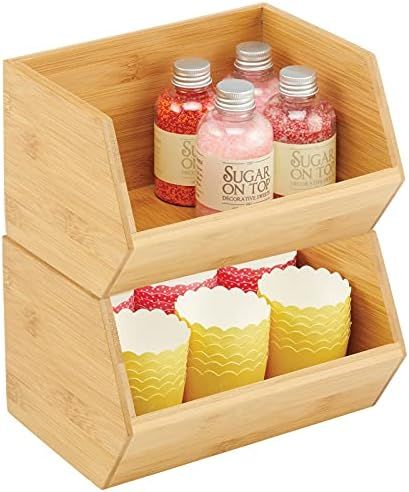 mDesign Stackable Storage Boxes – Multi-Purpose Wooden Storage Boxes for Kitchen Cupboard, Shel... | Amazon (UK)