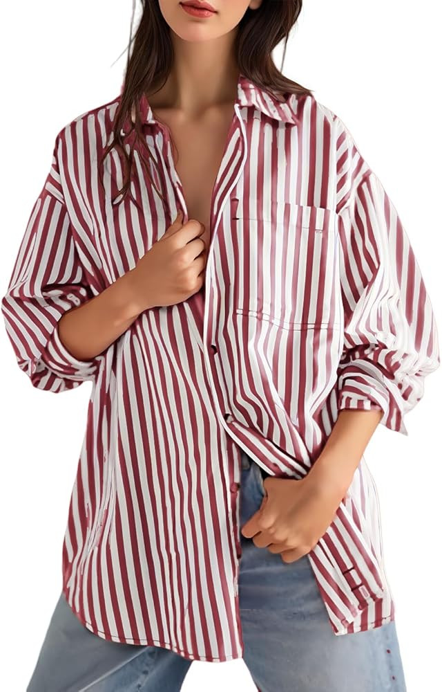 BONITEE Long Sleeve Button Down Shirts for Women 2026 Spring Fall Casual Loose Business Work Blou... | Amazon (US)