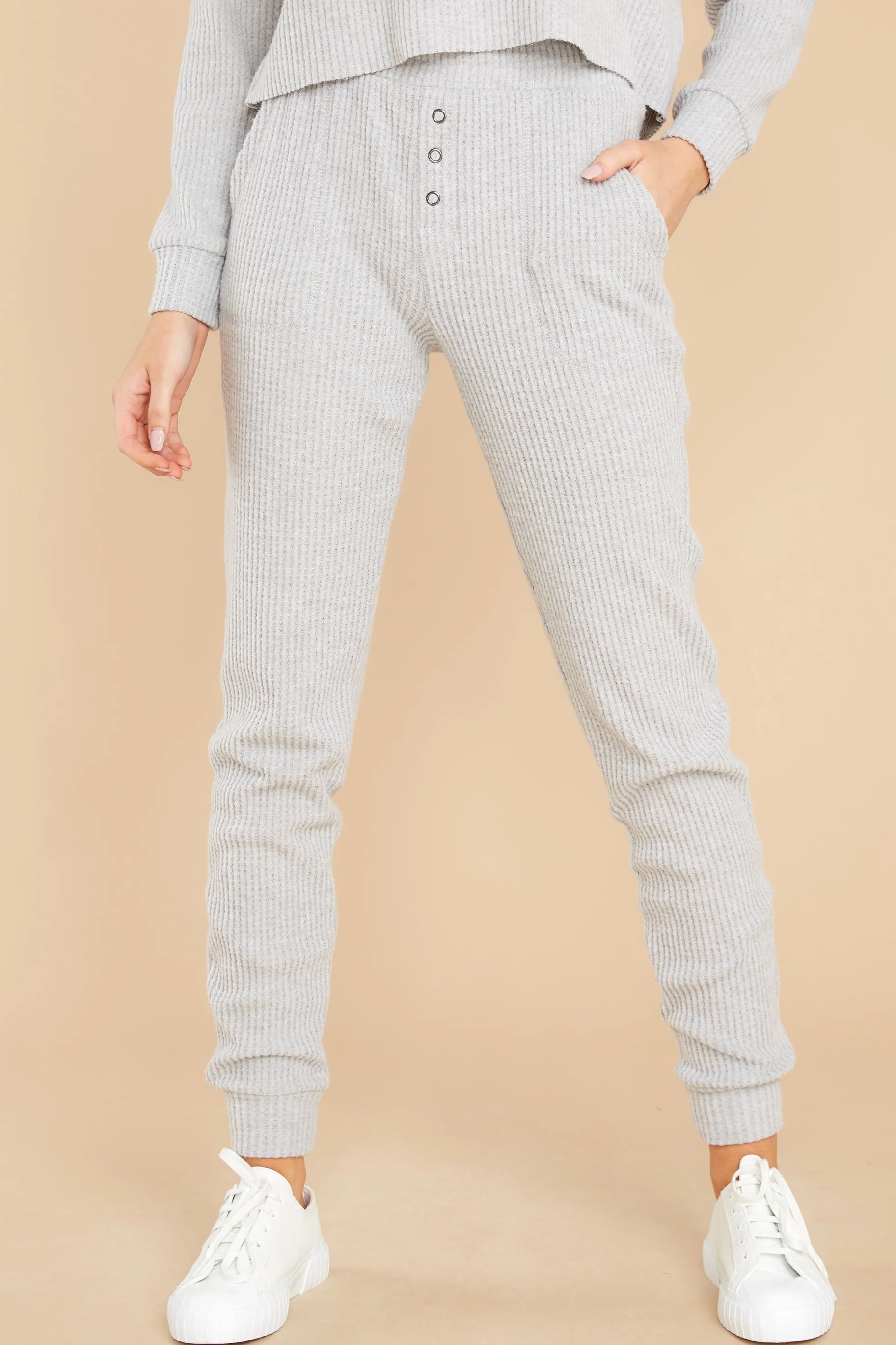 Cozy Heather Grey Waffle Joggers | Red Dress 