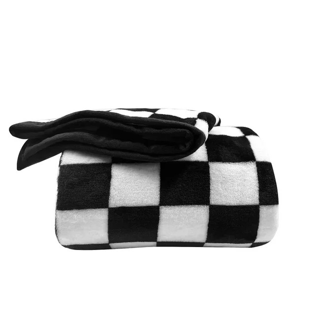 Fleece Throw Blanket for Couch & Bed, Soft Fuzzy Plush Queen Size Checkered Black Blanket, Luxury... | Walmart (US)