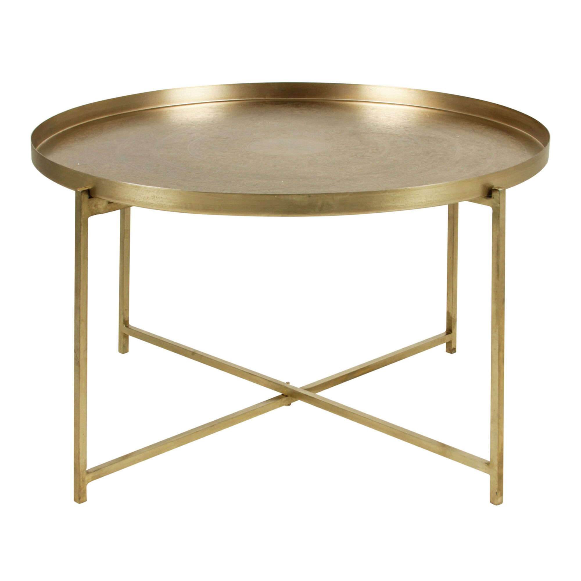 Lillie Round Gold Etched Tray Top Folding Coffee Table | World Market