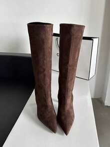 Pointed Toe High Heel Slim Fit Mid-Calf Riding Boots, Khaki Color, New 2025 Spring Autumn Winter ... | SHEIN