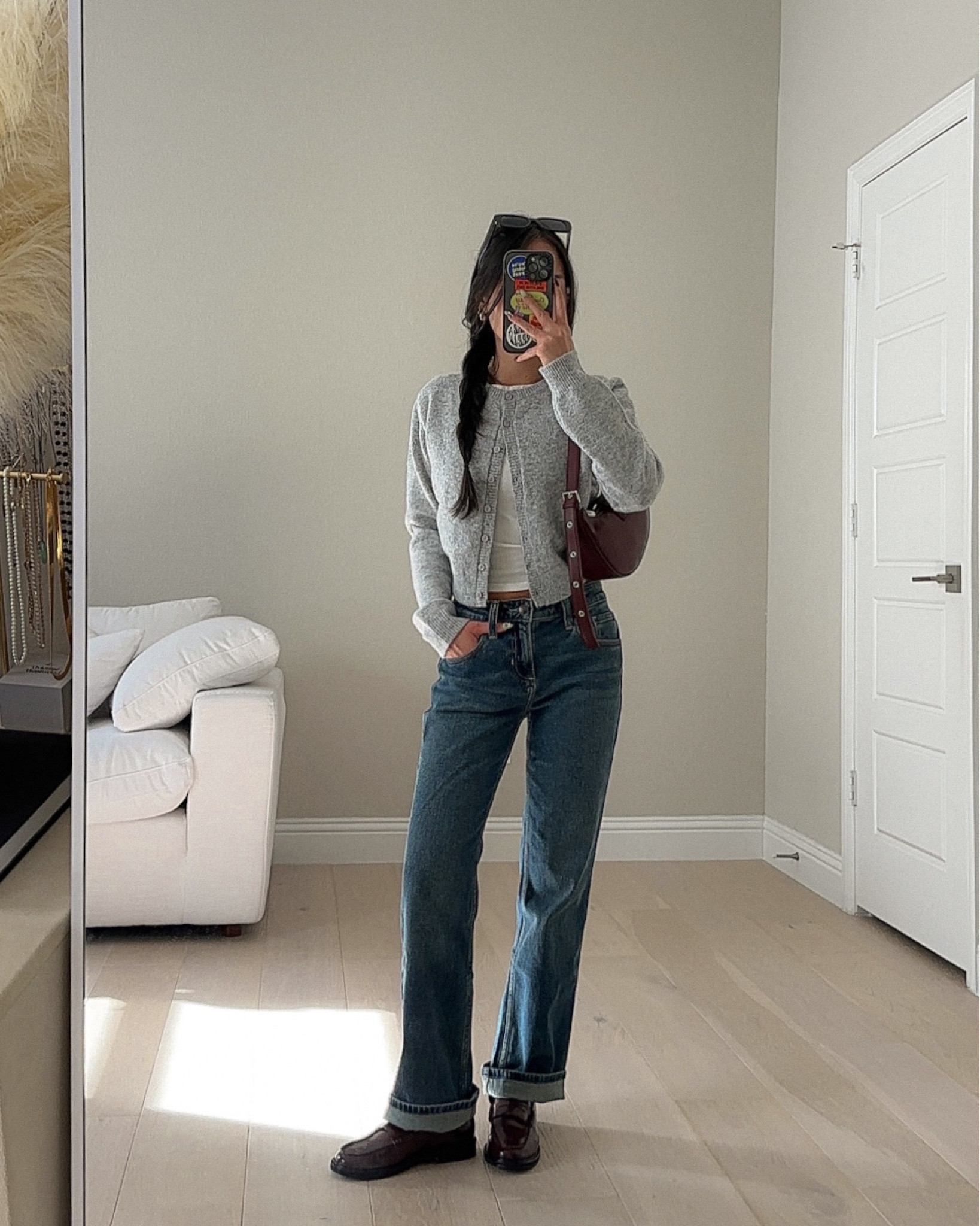 jeans size 000 short, cardigan size xxs