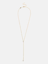 Teardrop 18K Gold Lariat Necklace - Gold/Pavé | BaubleBar