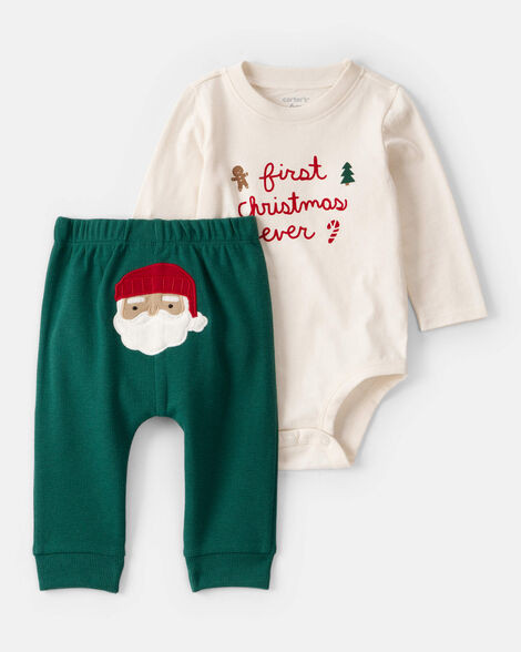 Baby 2-Piece My First Christmas Long-Sleeve Bodysuit & Pant Set - Cream/Green | Carter's Inc