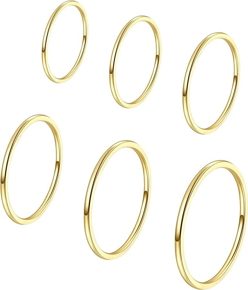 ALEXTINA Women's 6 Pieces Stainless Steel 1MM Thin Midi Stacking Rings Plain Band Comfort Fit Siz... | Amazon (US)