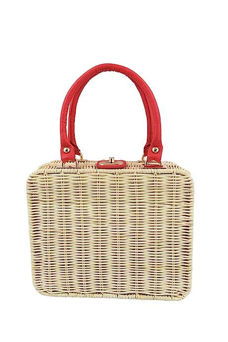 Dancing Days Kara Handbag 50s Wicker Picnic Natural Beige Vintage square Bag | Amazon (US)