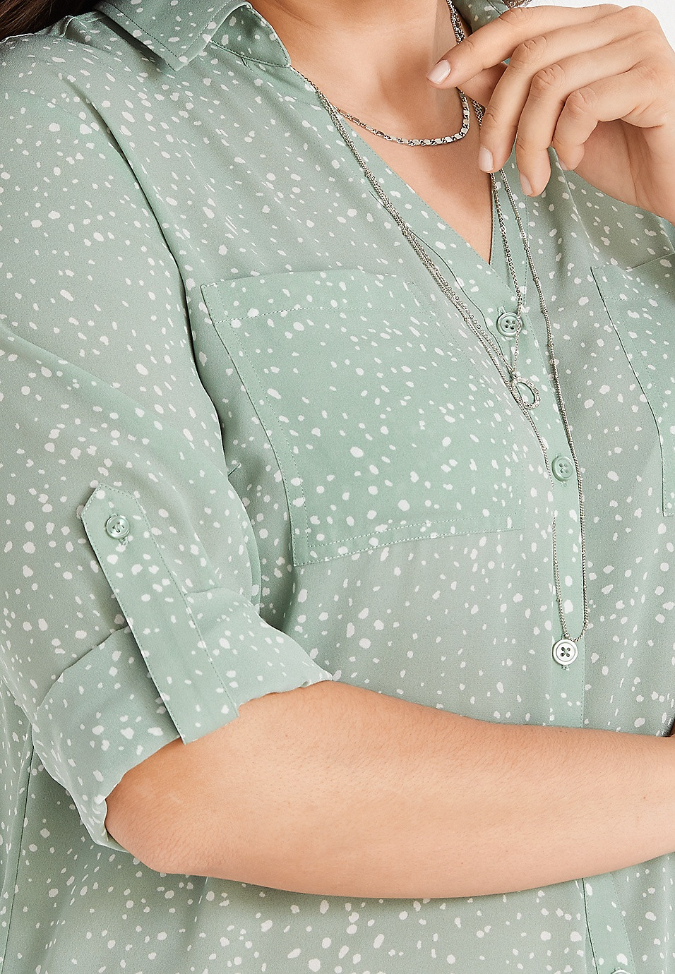 Plus Size Winona Green Dot Button Down Blouse | Maurices